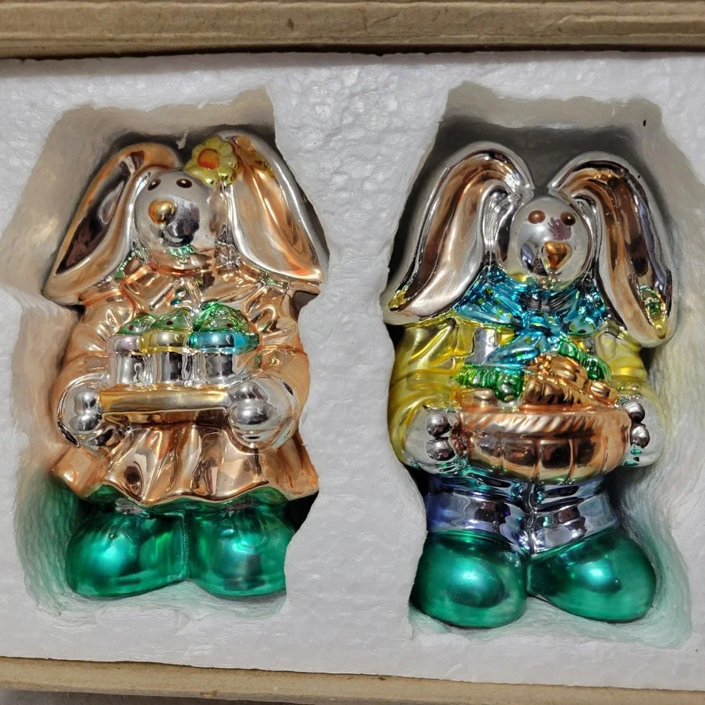 Armchair Shopper Shimmering Bunny Pair Easter‎ Hand Blown Mercury Glass So Cute!